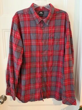 O'Neill Men's Red & grey  Plaid flannel Button-Up Shirt